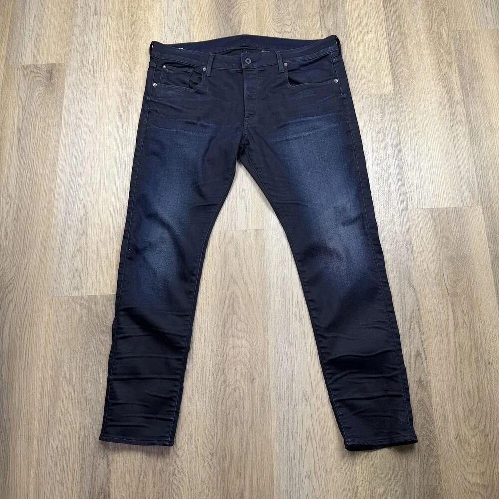 G-Star RAW 3301 Slim Jeans Mens 40x32 Blue Dark Wash Denim Straight Leg Pants - Picture 1 of 11